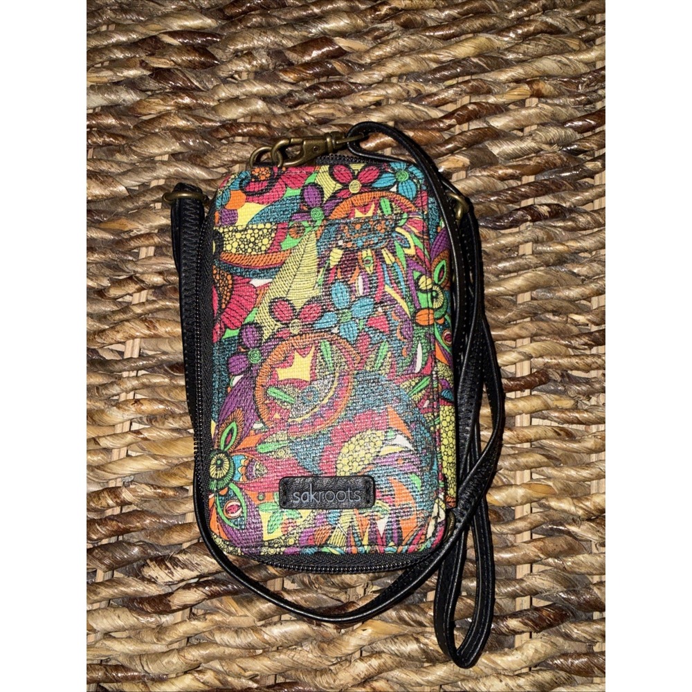 Sakroots Colorful Floral Bird Print Crossbody Wallet Wristlet Phone Bag Purse